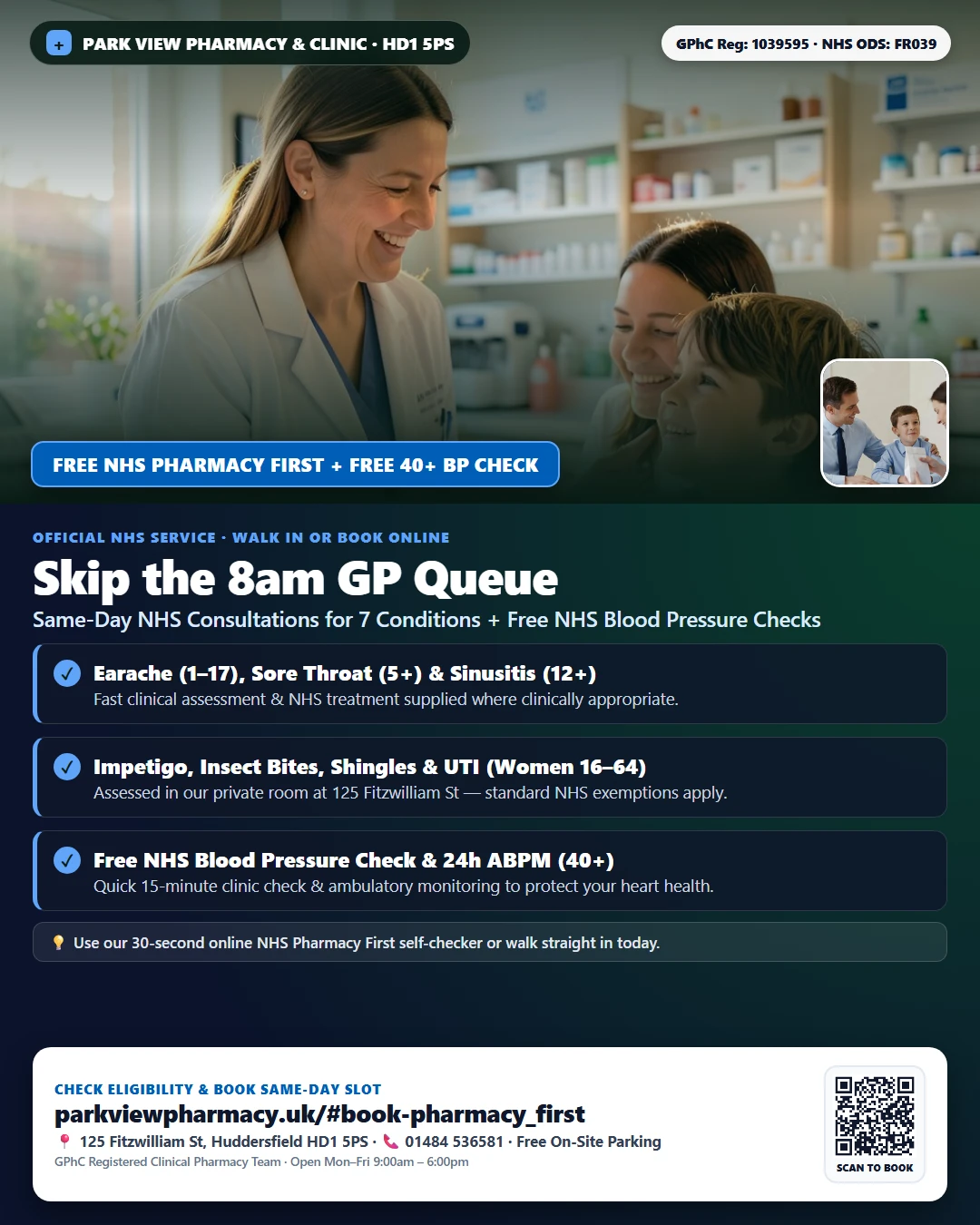 NHS Pharmacy First 7 conditions at Park View Pharmacy Huddersfield.