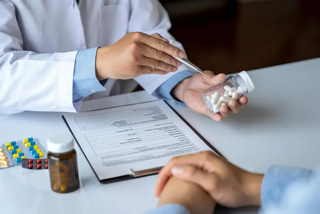 Pharmacist issuing repeat prescriptions in Huddersfield