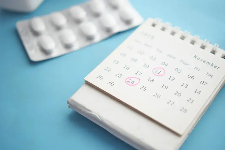Calendar with medication pack highlighting repeat prescription dates in Huddersfield